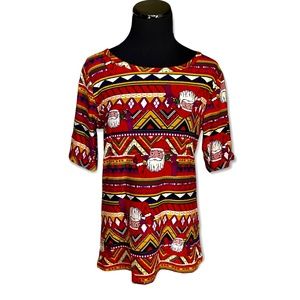 L LuLaRoe Christmas Holiday Gigi Fitted Top Geometric Santa Claus Legging Large